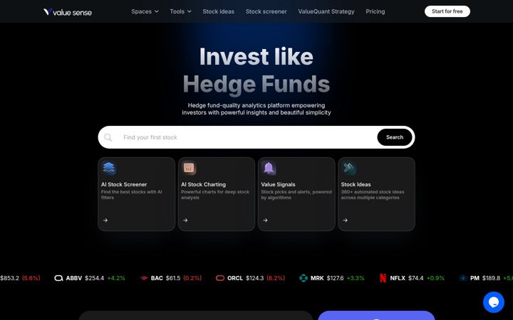 Captura de ecrã de valuesense.io