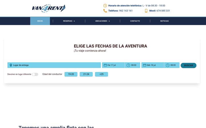 Screenshot stránky van4rent-alquiler-furgonetas.es