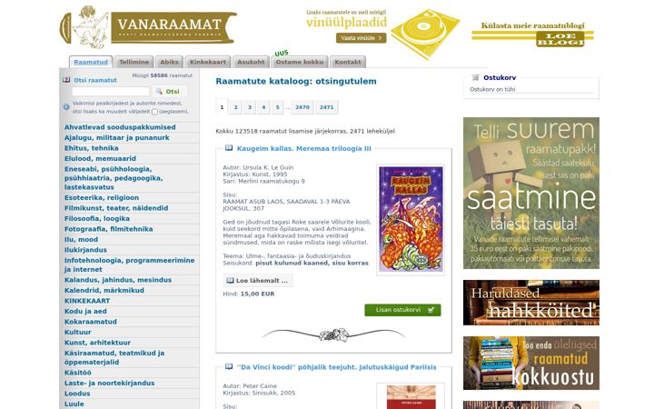 Screenshot of vanaraamat.ee