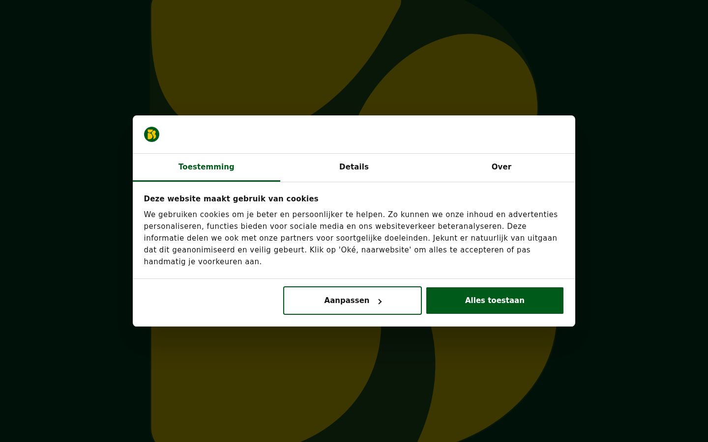 Skærmbillede af samtykkebanneret, som det blev vist før nogen interaktion