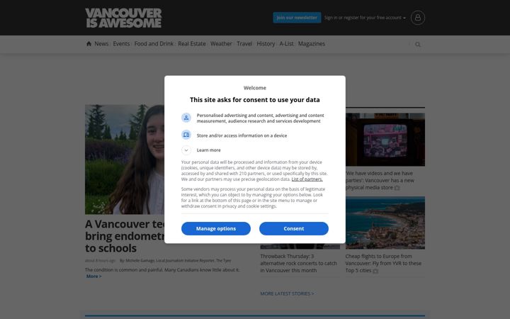 Kuvakaappaus sivustosta vancouverisawesome.com