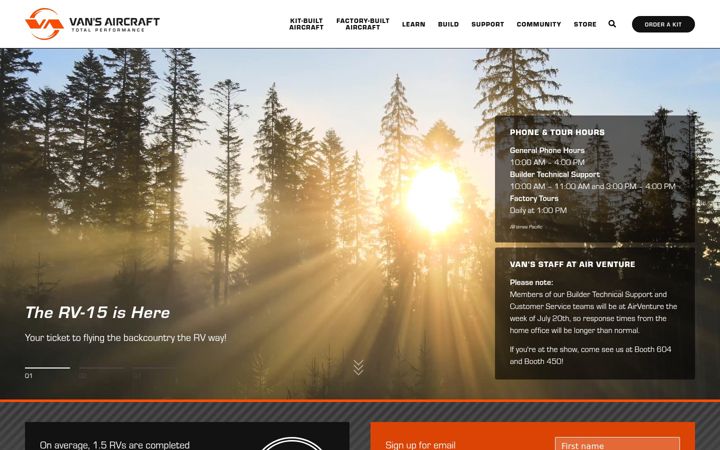 Screenshot of vansaircraft.com