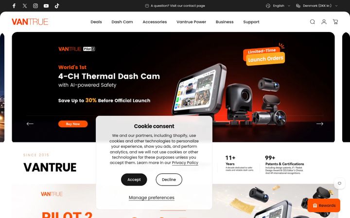 Snímek obrazovky vantrue.com