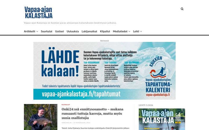Kuvakaappaus sivustosta vapaa-ajankalastajalehti.fi