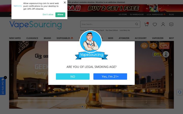 Capture d'écran de vapesourcing.com