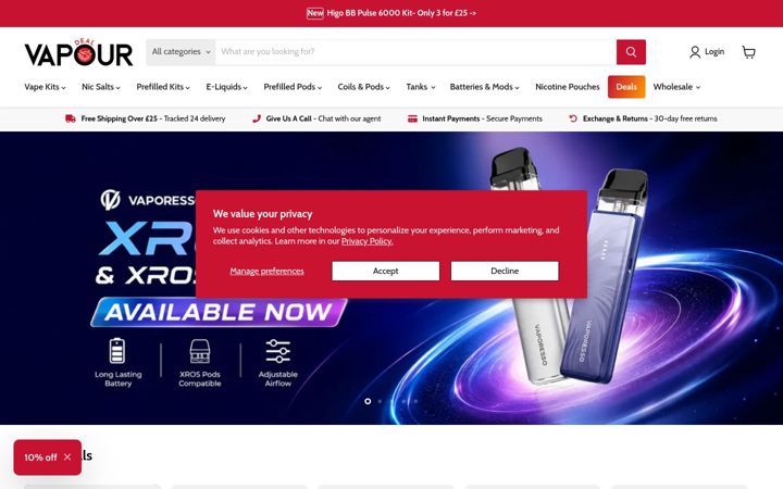 Screenshot of vapourdeal.co.uk