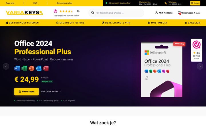 Captură de ecran a variakeys.nl