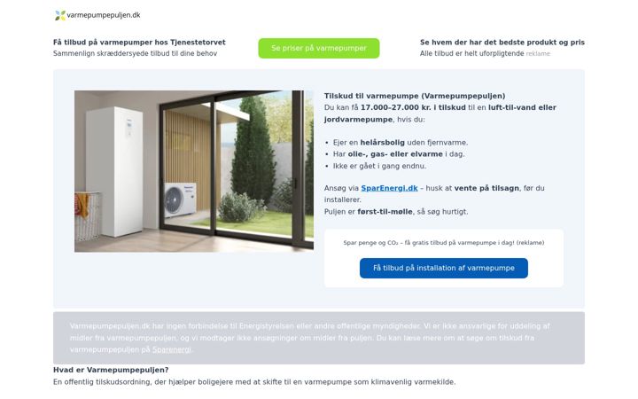 Ekrānuzņēmums no varmepumpepuljen.dk