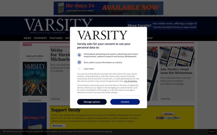 Screenshot of varsity.co.uk