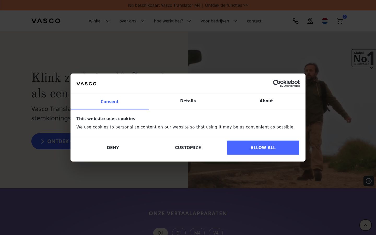 Snímek obrazovky baneru souhlasu zobrazeného před jakoukoli interakcí