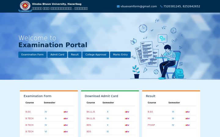 Screenshot of vbuuniv.in