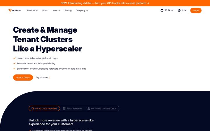 Snimka zaslona za vcluster.com