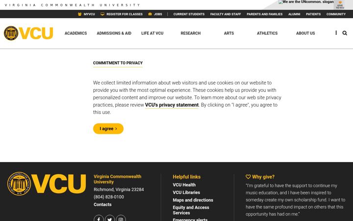 Captura de pantalla de vcu.edu