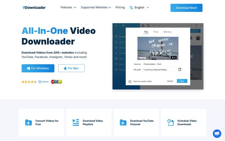 Snimka zaslona za vdownloader.com