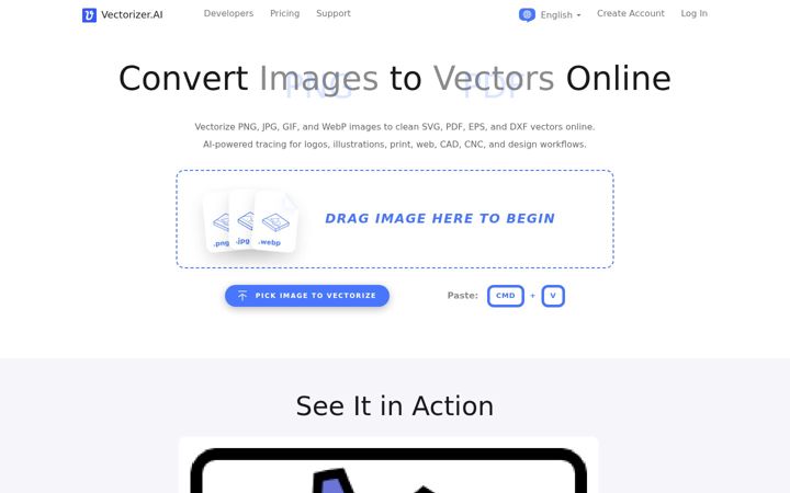 Skjámynd af vectorizer.ai