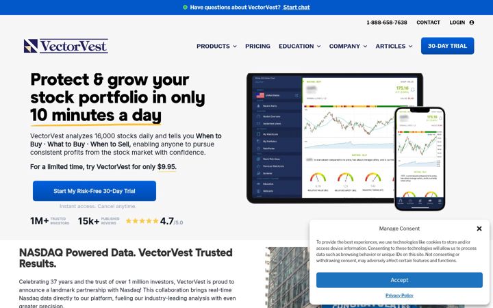 Screenshot of vectorvest.com