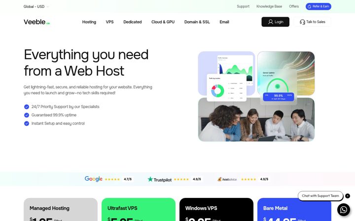 Screenshot van veeblehosting.com