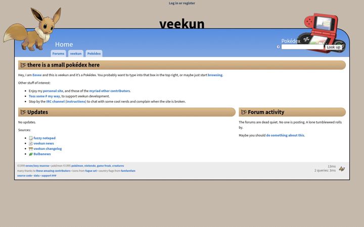 Screenshot of veekun.com