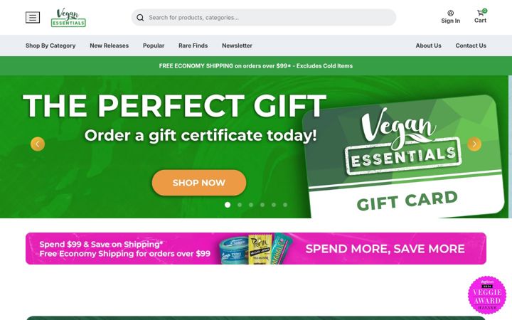 Screenshot of veganessentials.com