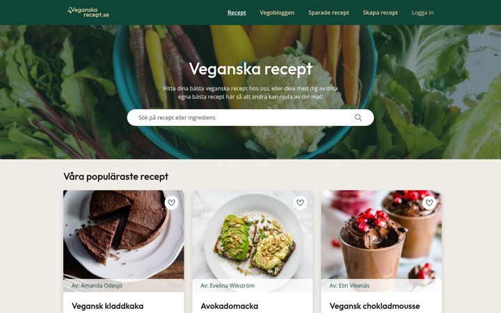Screenshot of veganskarecept.se