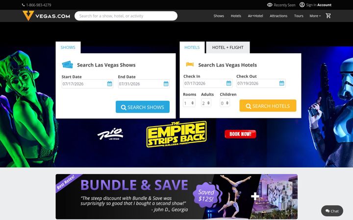 Kuvakaappaus sivustosta vegas.com