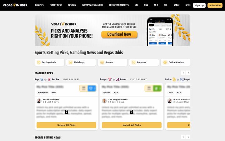 Screenshot van vegasinsider.com
