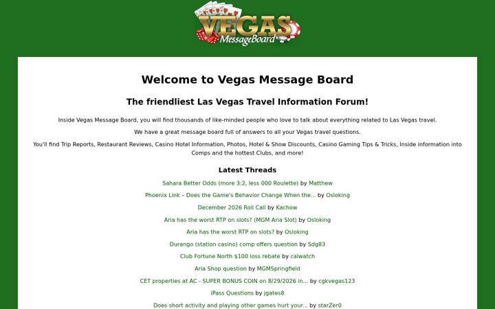 Kuvakaappaus sivustosta vegasmessageboard.com