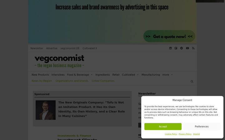 Screenshot of vegconomist.com