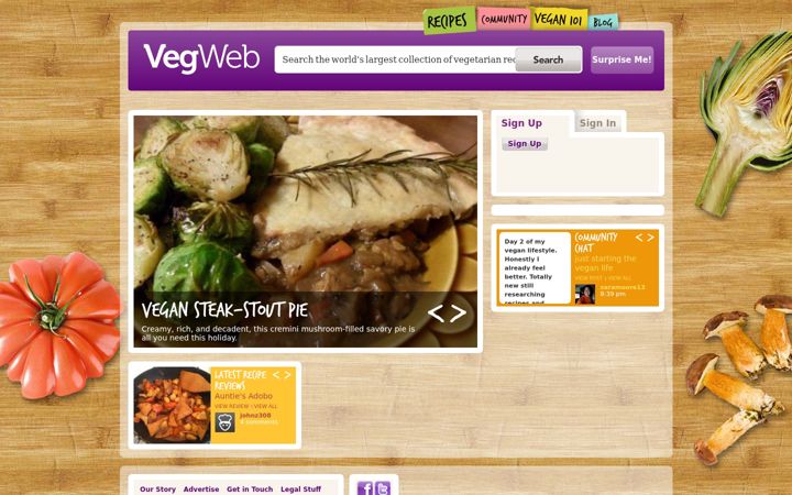 Screenshot of vegweb.com
