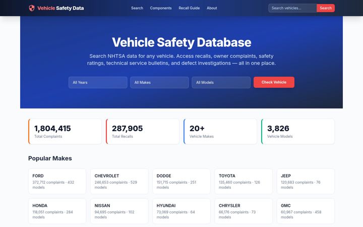 Screenshot of vehicleflaws.com