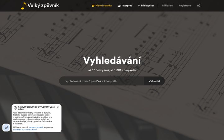 Screenshot of velkyzpevnik.cz