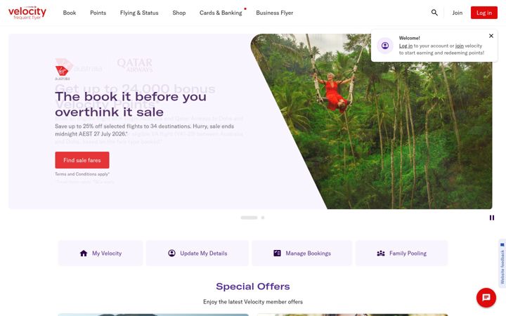 Screenshot of velocityfrequentflyer.com