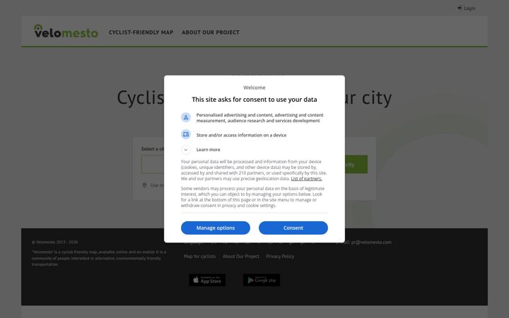 Posnetek zaslona velomesto.com