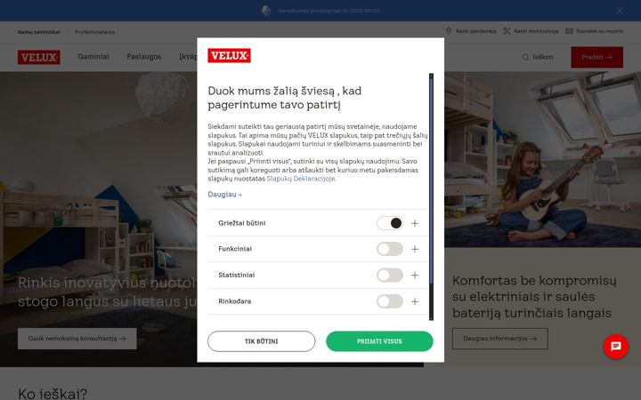 Skärmbild av velux.lt