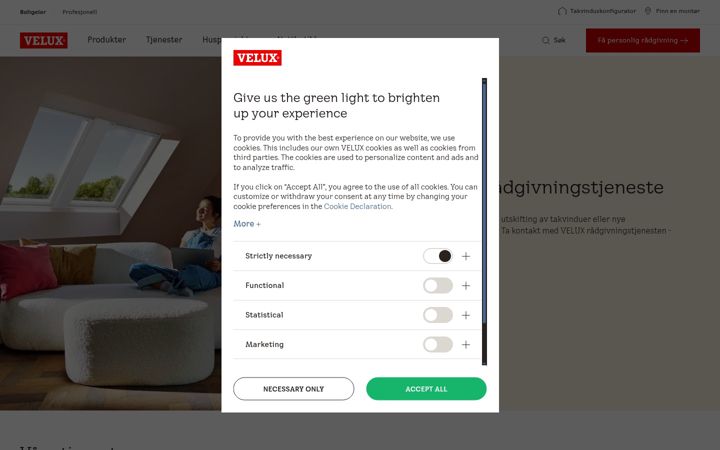 Ekraanipilt saidist velux.no