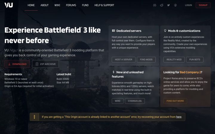 Screenshot of veniceunleashed.net