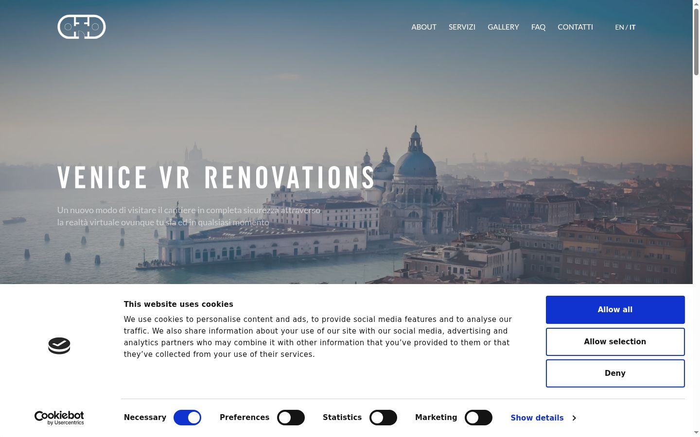 Screenshot del banner di consenso mostrato prima di qualsiasi interazione