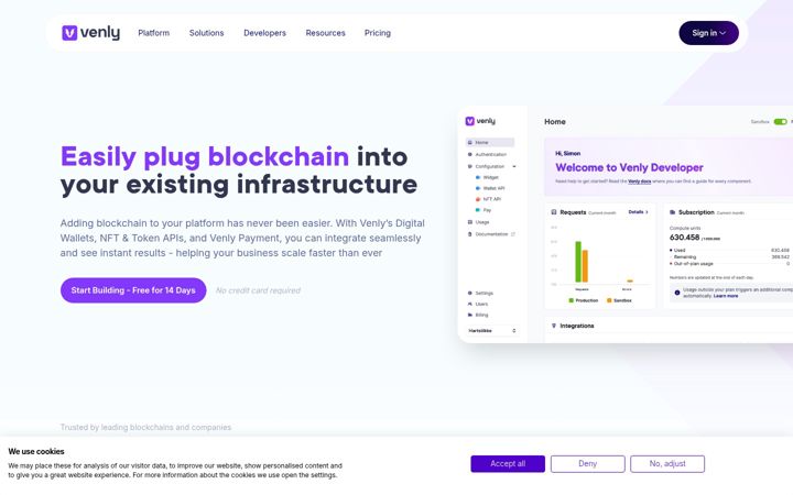 Screenshot of venly.io