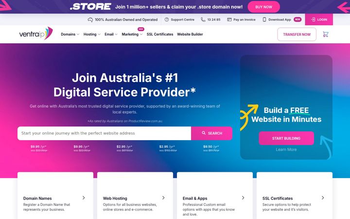 Kuvakaappaus sivustosta ventraip.net.au