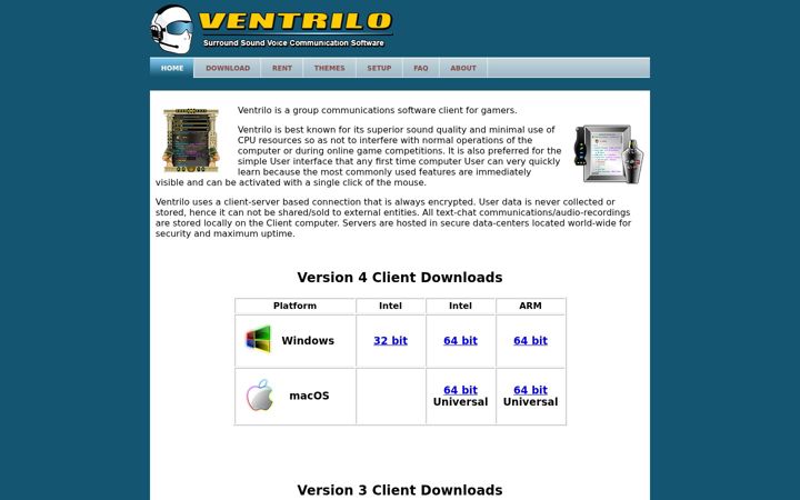 Screenshot of ventrilo.com