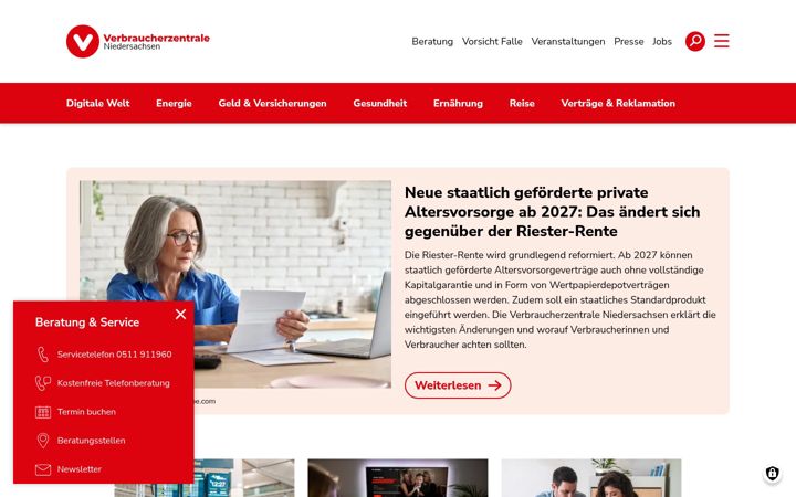 Screenshot of verbraucherzentrale-niedersachsen.de