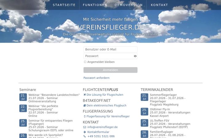 Screenshot of vereinsflieger.de