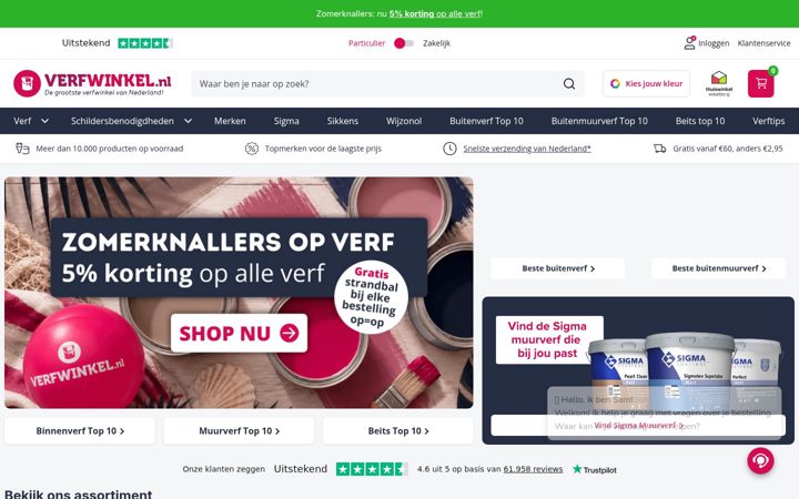Screenshot του verfwinkel.nl