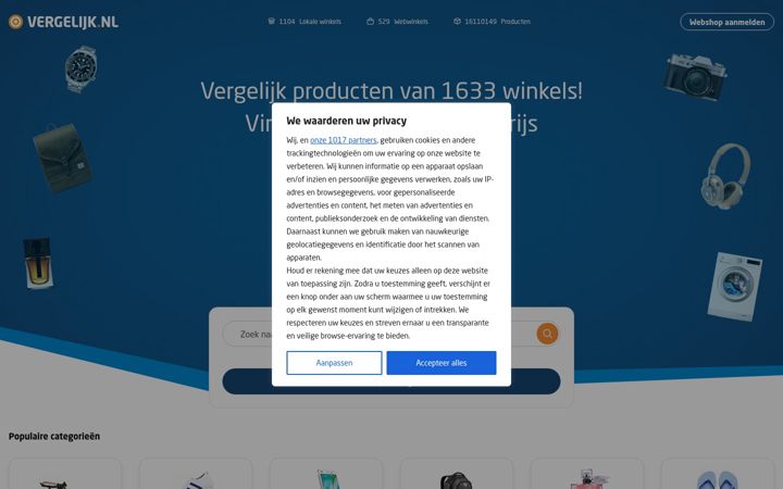 Screenshot of vergelijk.nl