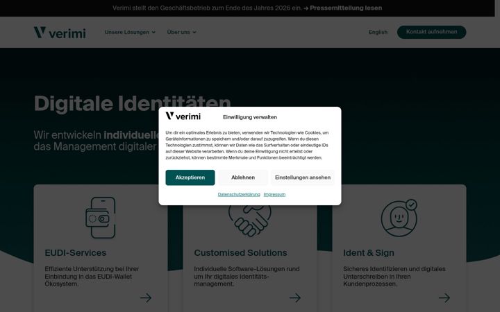 Screenshot of verimi.de