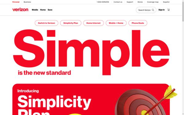 Screenshot of verizon.com