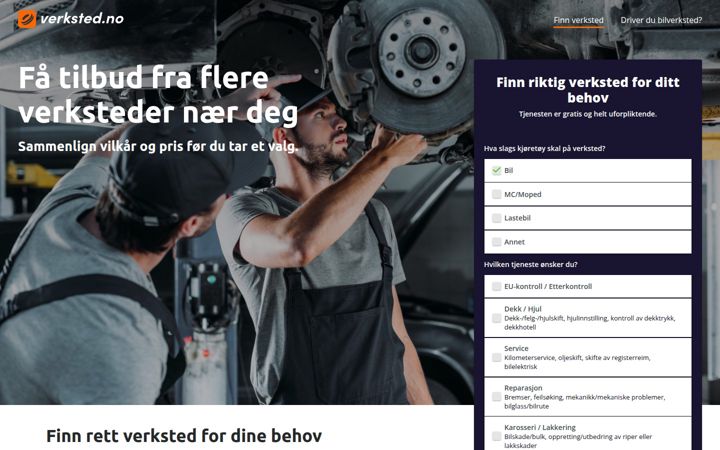 Screenshot stránky verksted.no