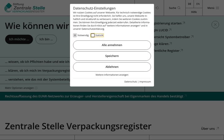 Screenshot of verpackungsregister.org