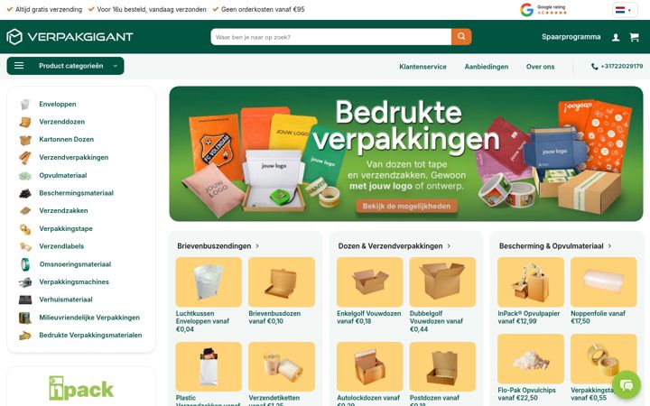 Skjámynd af verpakgigant.nl