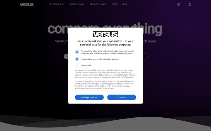 Capture d'écran de versus.com